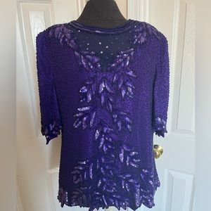 Beaded 80s 90s retro vintage purple formal mom prom too size large/XL fit zipper